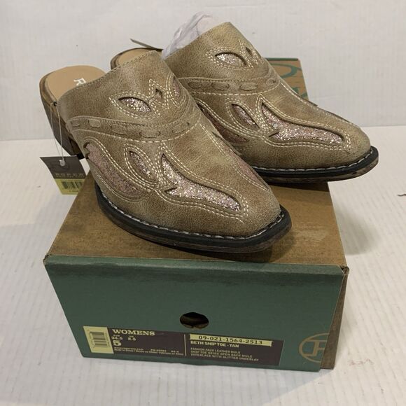 ROPER Womens 5 Bots Beth Glittered Snip Toe Mules Casual Brown Pink Glitter - Picture 1 of 7